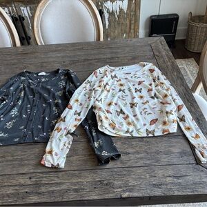 Kohl's Kids Floral and Butterfly Long Sleeve Tops - Dark Grey and Ivory. Size XL